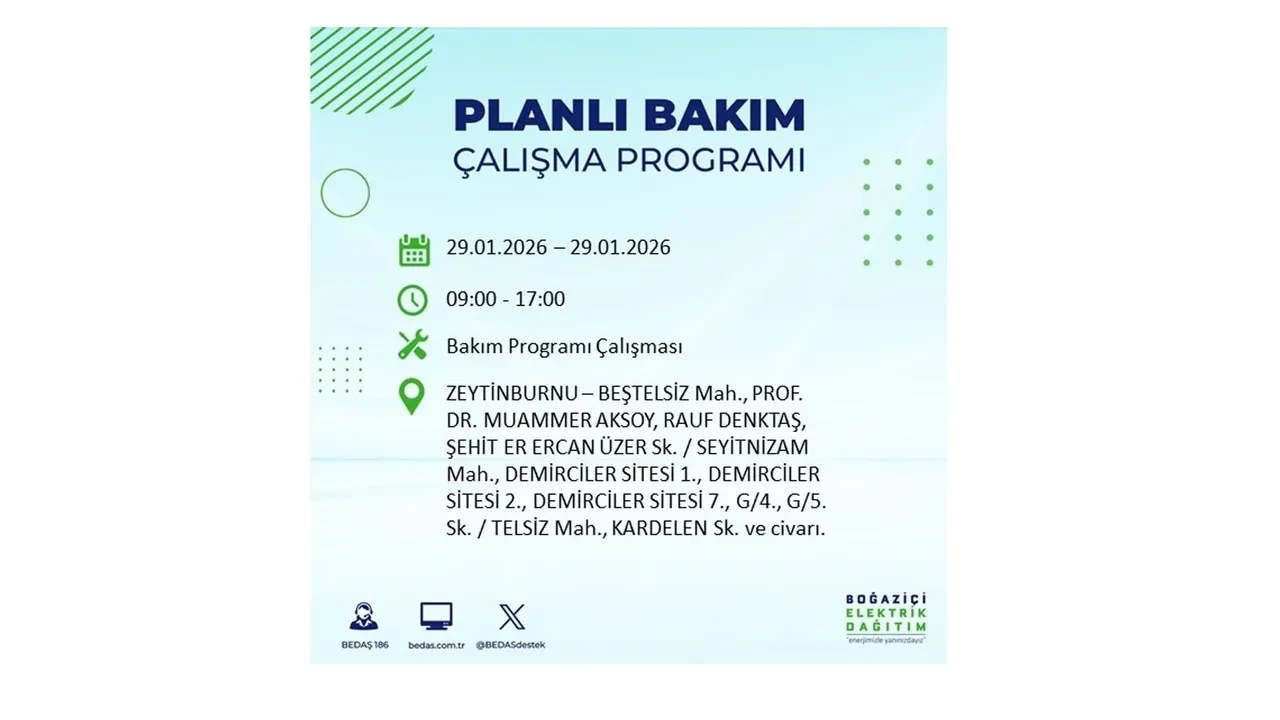 29 Ocak İstanbul elektrik kesintileri tablosu! 18 ilçede planlı elektrik kesintisi uygulanacak, saatlerce enerji verilmeyecek