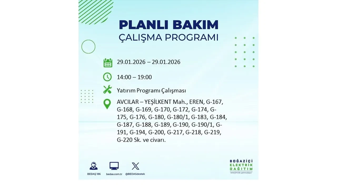 29 Ocak İstanbul elektrik kesintileri tablosu! 18 ilçede planlı elektrik kesintisi uygulanacak, saatlerce enerji verilmeyecek