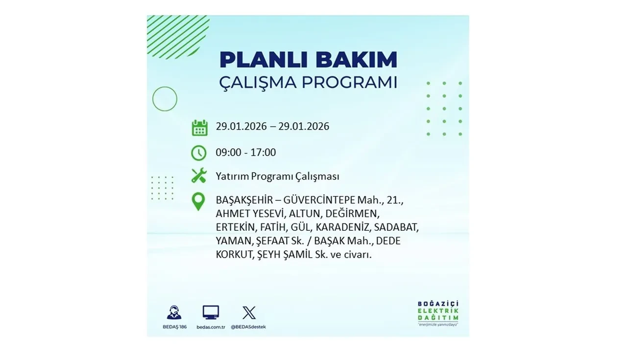 29 Ocak İstanbul elektrik kesintileri tablosu! 18 ilçede planlı elektrik kesintisi uygulanacak, saatlerce enerji verilmeyecek