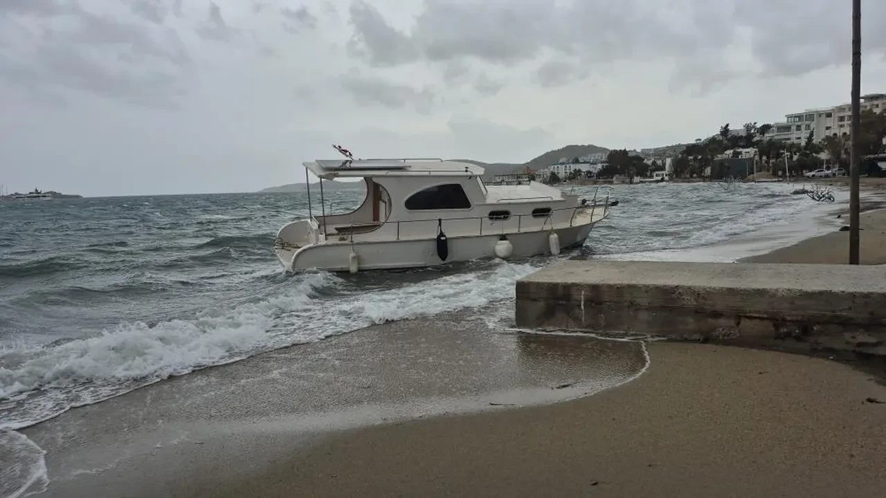Ege Denizi'nde dev dalgalar! Fırtına Karaburun'da tekneleri batırdı Bodrum'da seferler iptal etti