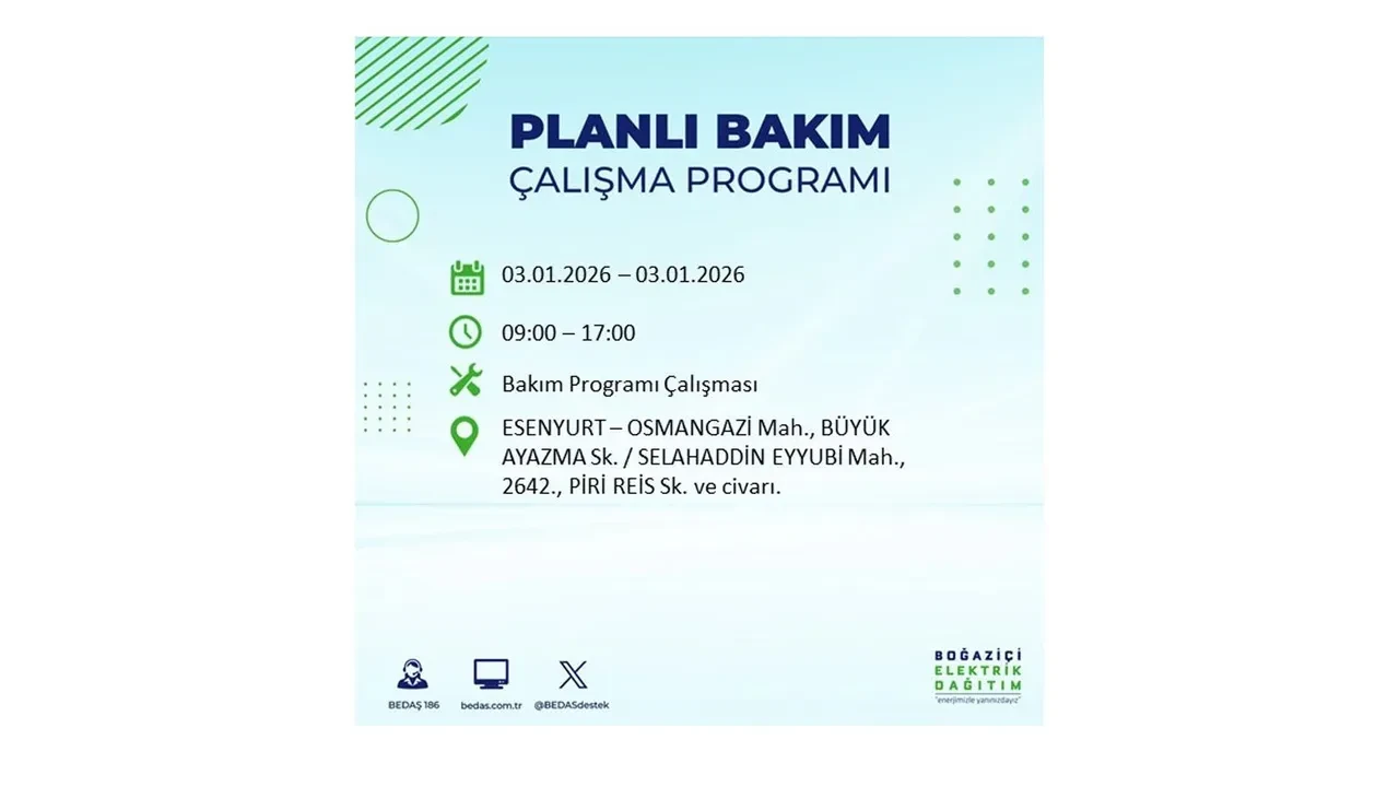 3 Ocak 2026 İstanbul elektrik kesintileri rehberi || Bugün İstanbul’da 8 ilçede planlı elektrik kesintisi uygulanacak