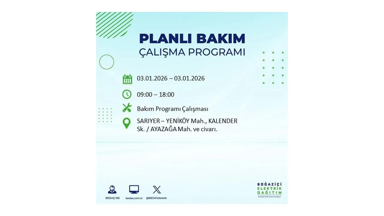 3 Ocak 2026 İstanbul elektrik kesintileri rehberi || Bugün İstanbul’da 8 ilçede planlı elektrik kesintisi uygulanacak
