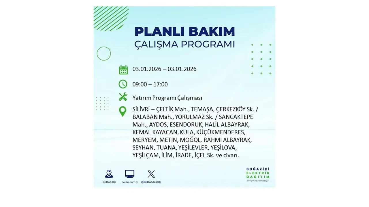 3 Ocak 2026 İstanbul elektrik kesintileri rehberi || Bugün İstanbul’da 8 ilçede planlı elektrik kesintisi uygulanacak