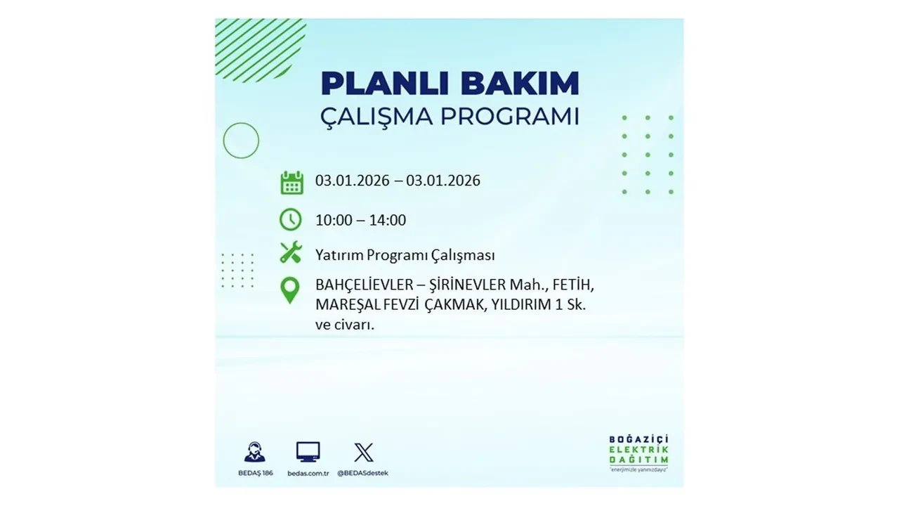 3 Ocak 2026 İstanbul elektrik kesintileri rehberi || Bugün İstanbul’da 8 ilçede planlı elektrik kesintisi uygulanacak
