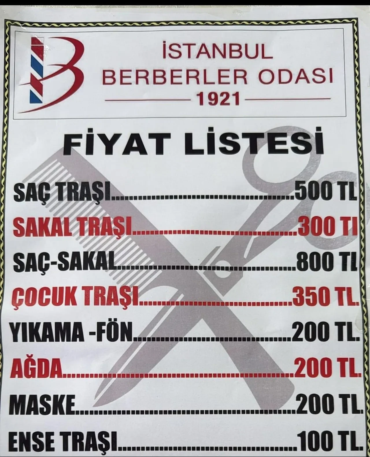 Berber fiyatlarına zam! 2026 yılı tarifesi açıklandı