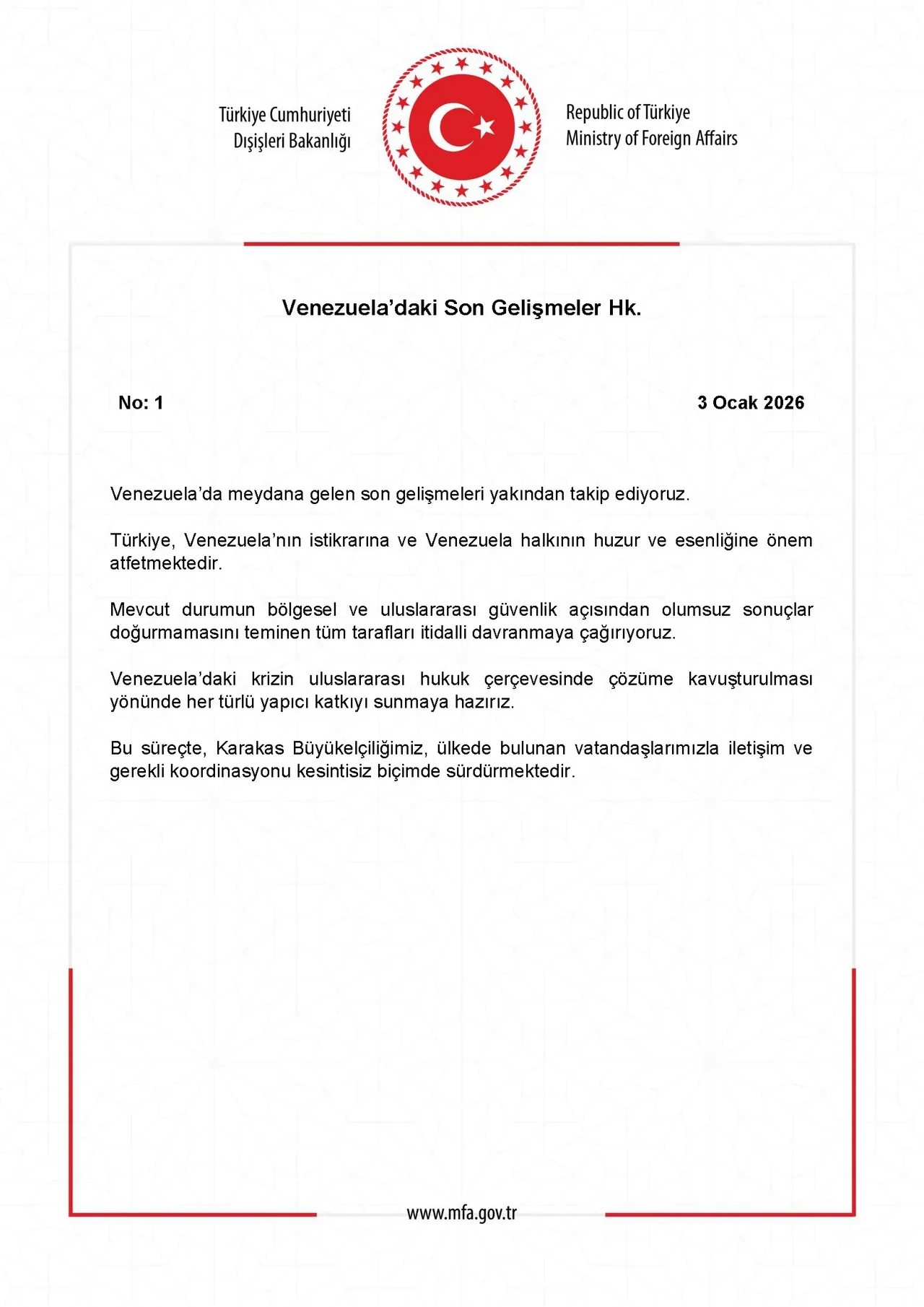 Türkiye'den ABD'nin Venezuela saldırısıyla ilgili ilk açıklama