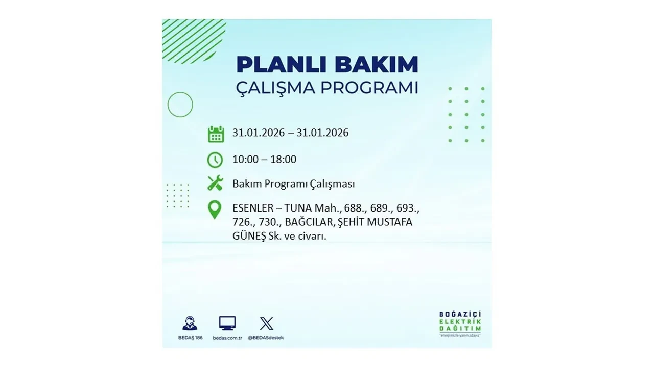 31 Ocak İstanbul elektrik kesintileri açıklaması! BEDAŞ duyurdu: 16 ilçede planlı elektrik kesintisi uygulanacak