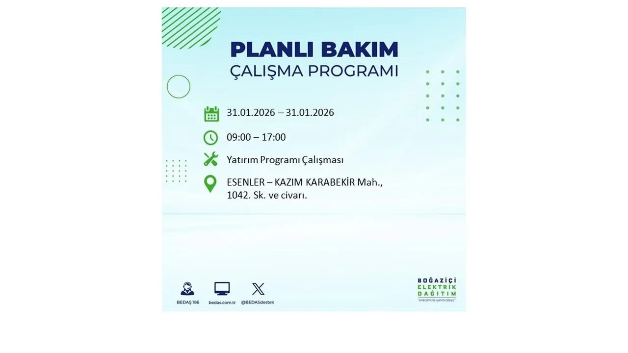 31 Ocak İstanbul elektrik kesintileri açıklaması! BEDAŞ duyurdu: 16 ilçede planlı elektrik kesintisi uygulanacak