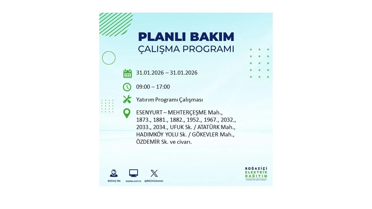 31 Ocak İstanbul elektrik kesintileri açıklaması! BEDAŞ duyurdu: 16 ilçede planlı elektrik kesintisi uygulanacak