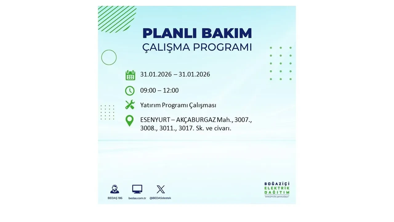 31 Ocak İstanbul elektrik kesintileri açıklaması! BEDAŞ duyurdu: 16 ilçede planlı elektrik kesintisi uygulanacak