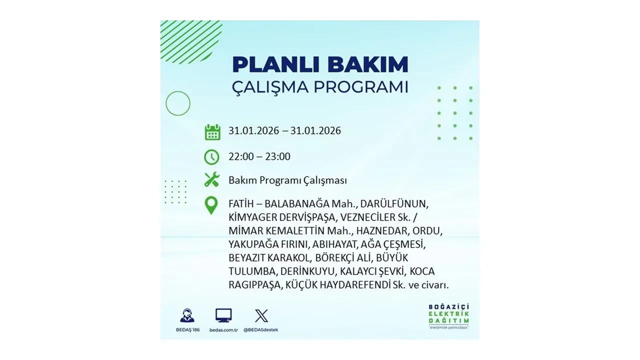 31 Ocak İstanbul elektrik kesintileri açıklaması! BEDAŞ duyurdu: 16 ilçede planlı elektrik kesintisi uygulanacak