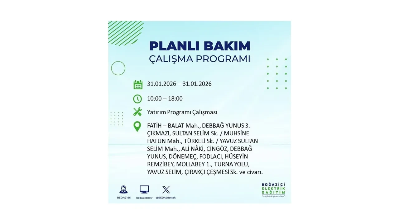 31 Ocak İstanbul elektrik kesintileri açıklaması! BEDAŞ duyurdu: 16 ilçede planlı elektrik kesintisi uygulanacak