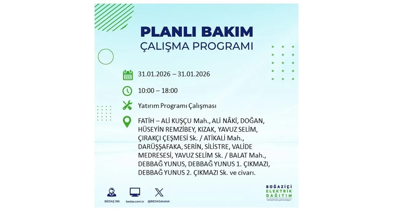 31 Ocak İstanbul elektrik kesintileri açıklaması! BEDAŞ duyurdu: 16 ilçede planlı elektrik kesintisi uygulanacak