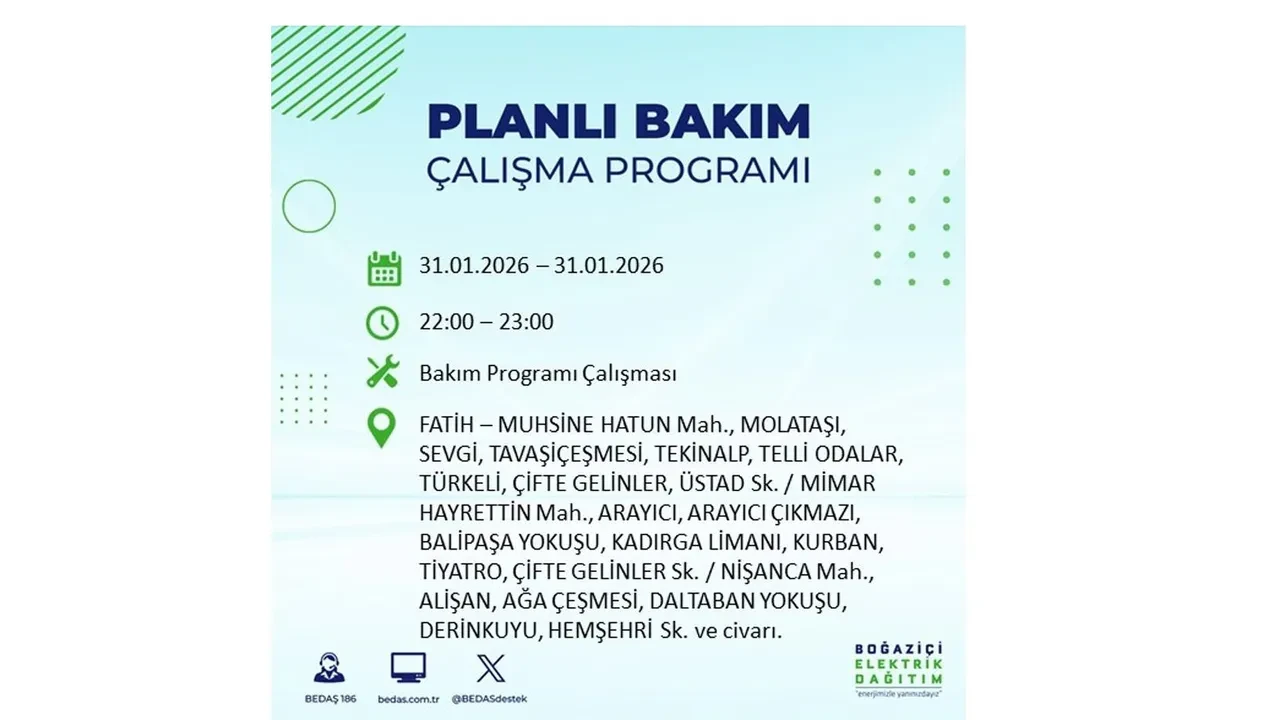 31 Ocak İstanbul elektrik kesintileri açıklaması! BEDAŞ duyurdu: 16 ilçede planlı elektrik kesintisi uygulanacak