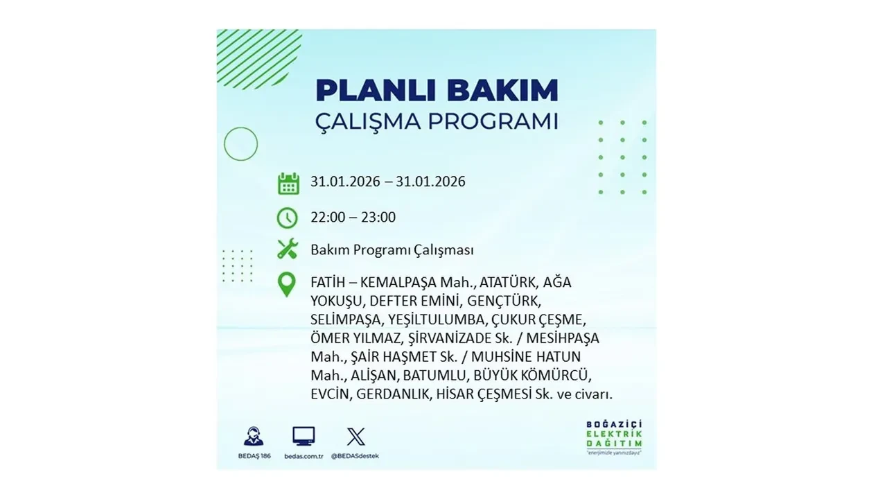 31 Ocak İstanbul elektrik kesintileri açıklaması! BEDAŞ duyurdu: 16 ilçede planlı elektrik kesintisi uygulanacak