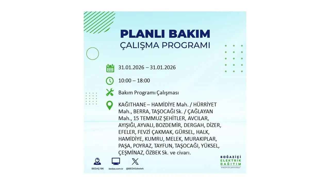 31 Ocak İstanbul elektrik kesintileri açıklaması! BEDAŞ duyurdu: 16 ilçede planlı elektrik kesintisi uygulanacak