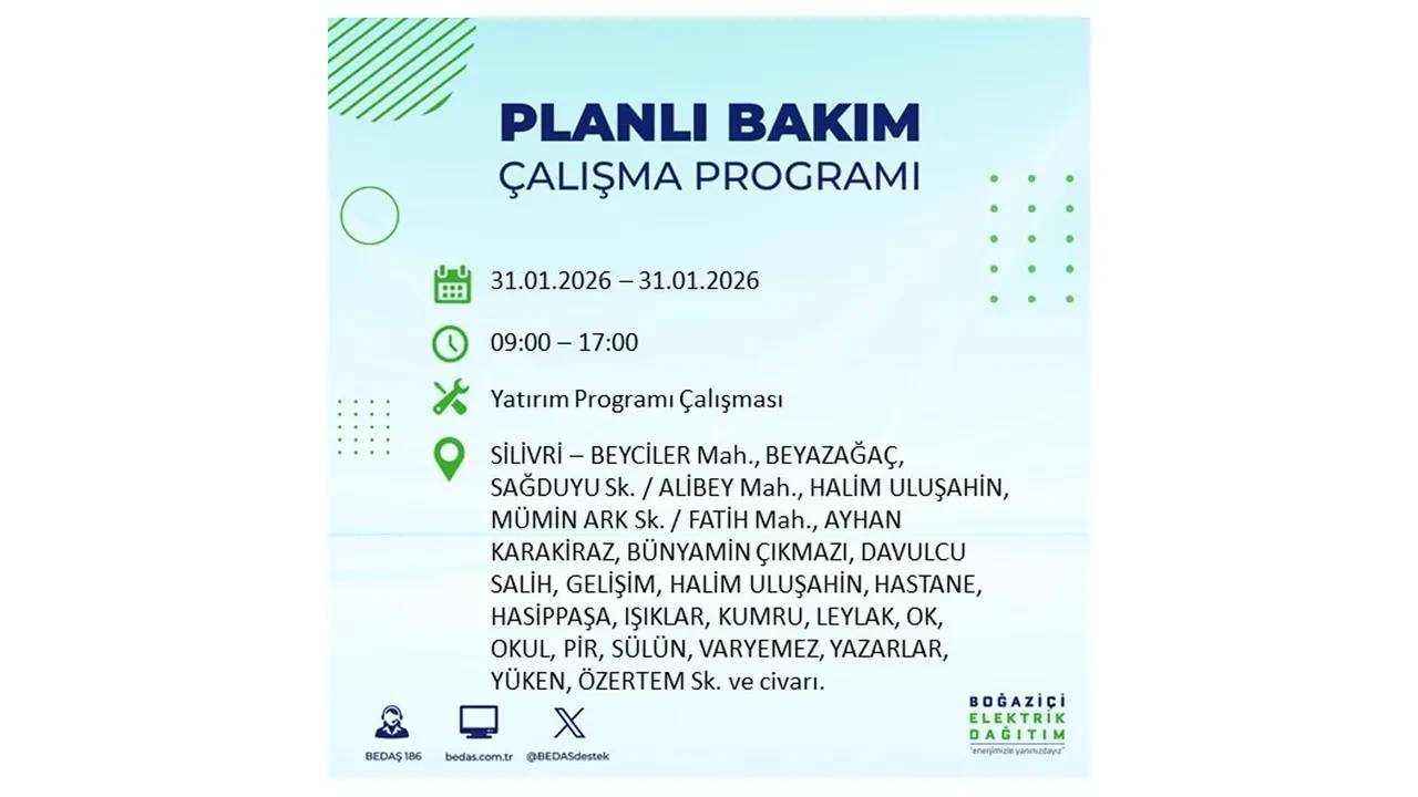 31 Ocak İstanbul elektrik kesintileri açıklaması! BEDAŞ duyurdu: 16 ilçede planlı elektrik kesintisi uygulanacak