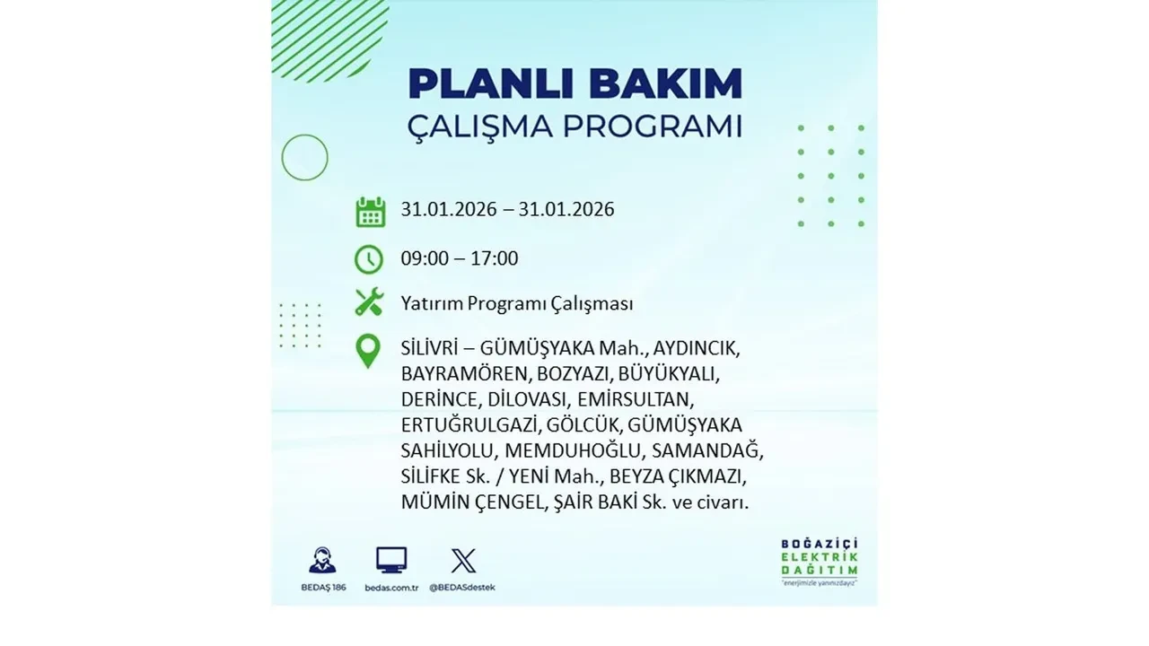 31 Ocak İstanbul elektrik kesintileri açıklaması! BEDAŞ duyurdu: 16 ilçede planlı elektrik kesintisi uygulanacak