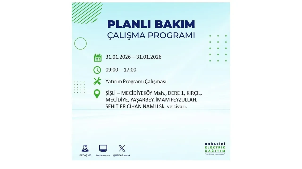 31 Ocak İstanbul elektrik kesintileri açıklaması! BEDAŞ duyurdu: 16 ilçede planlı elektrik kesintisi uygulanacak