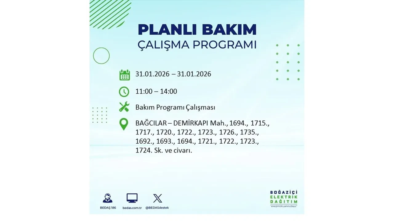 31 Ocak İstanbul elektrik kesintileri açıklaması! BEDAŞ duyurdu: 16 ilçede planlı elektrik kesintisi uygulanacak