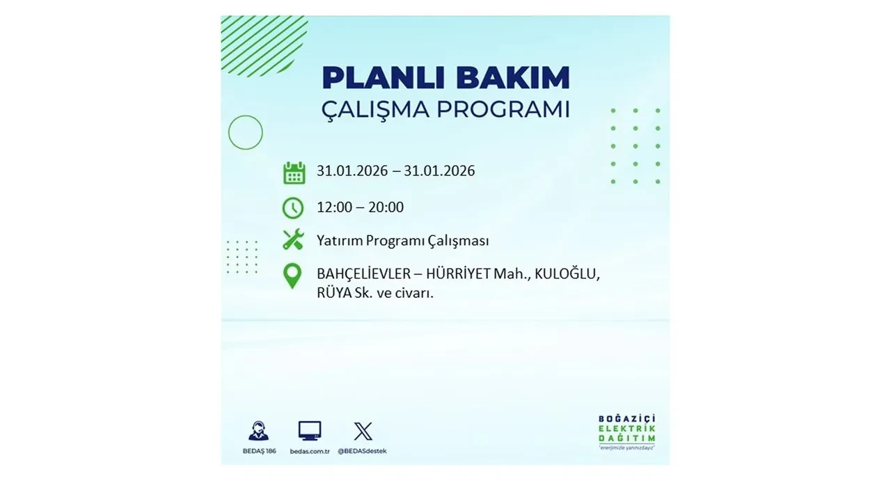 31 Ocak İstanbul elektrik kesintileri açıklaması! BEDAŞ duyurdu: 16 ilçede planlı elektrik kesintisi uygulanacak