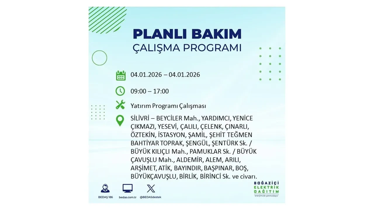 4 Ocak İstanbul elektrik kesintisi 2026! BEDAŞ uyardı! 7 ilçede planlı elektrik kesintisi gerçekleşecek