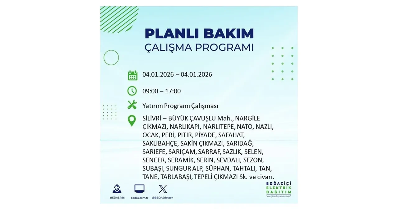 4 Ocak İstanbul elektrik kesintisi 2026! BEDAŞ uyardı! 7 ilçede planlı elektrik kesintisi gerçekleşecek
