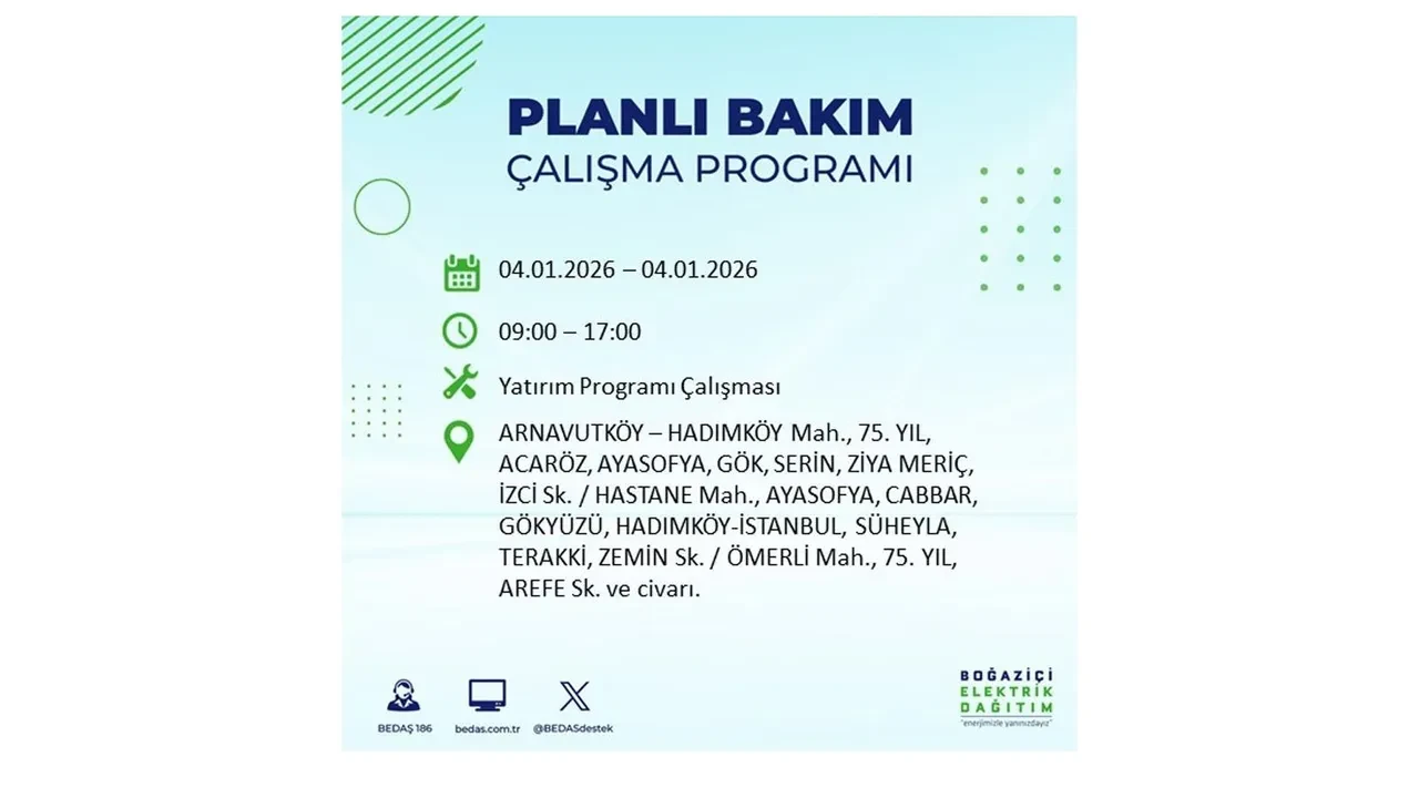 4 Ocak İstanbul elektrik kesintisi 2026! BEDAŞ uyardı! 7 ilçede planlı elektrik kesintisi gerçekleşecek