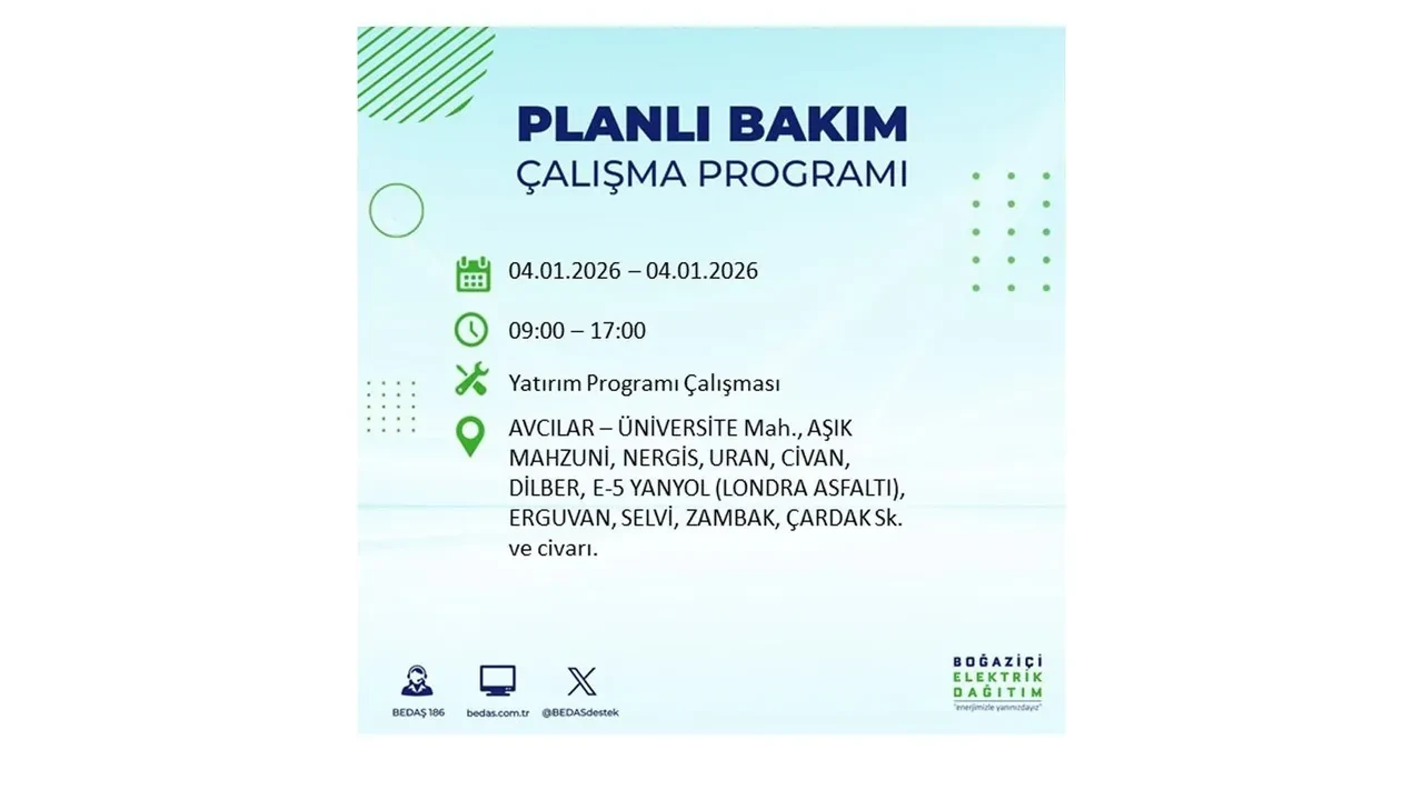 4 Ocak İstanbul elektrik kesintisi 2026! BEDAŞ uyardı! 7 ilçede planlı elektrik kesintisi gerçekleşecek