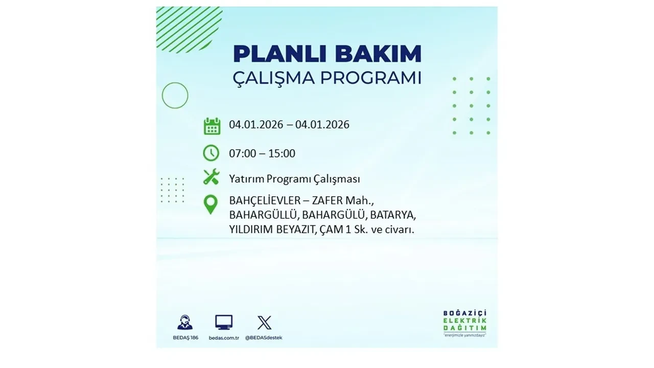 4 Ocak İstanbul elektrik kesintisi 2026! BEDAŞ uyardı! 7 ilçede planlı elektrik kesintisi gerçekleşecek