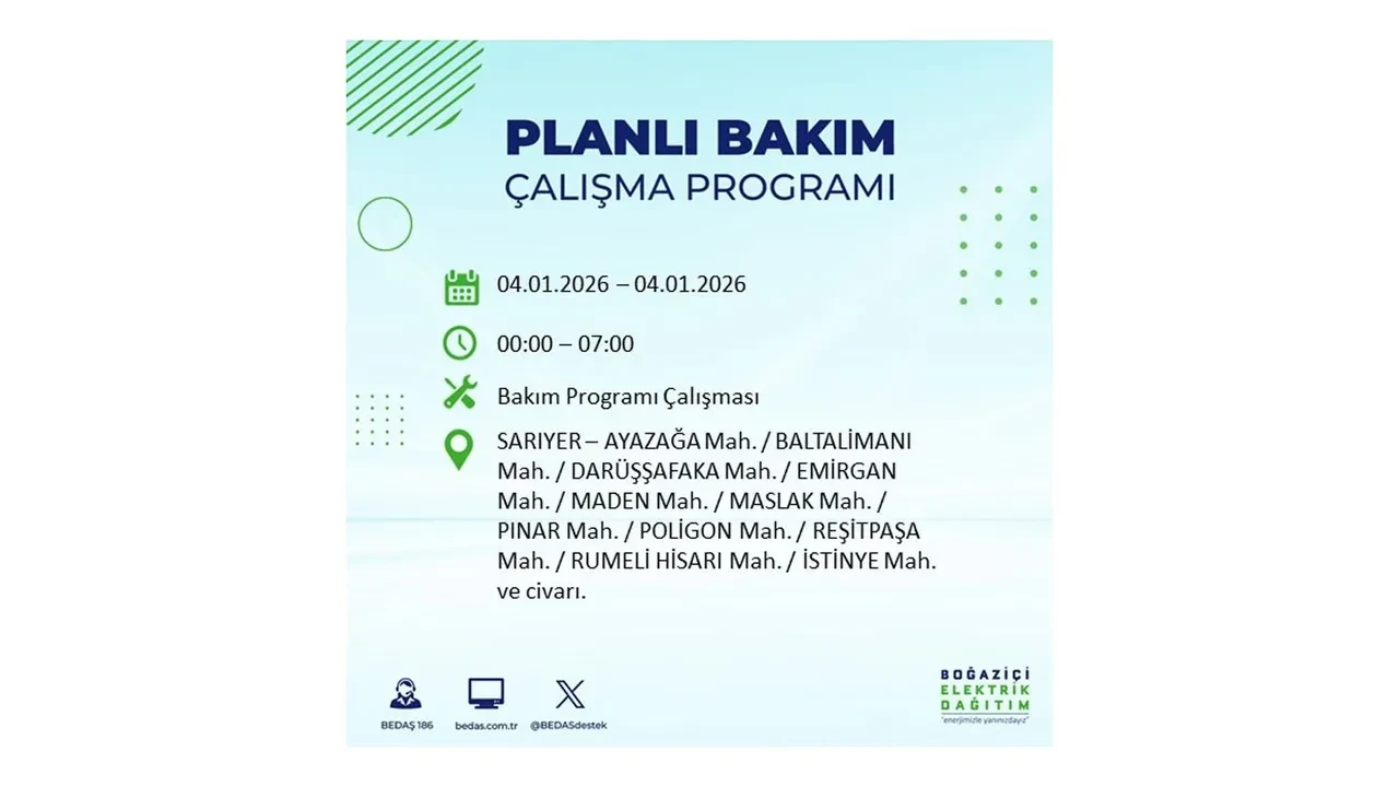 4 Ocak İstanbul elektrik kesintisi 2026! BEDAŞ uyardı! 7 ilçede planlı elektrik kesintisi gerçekleşecek