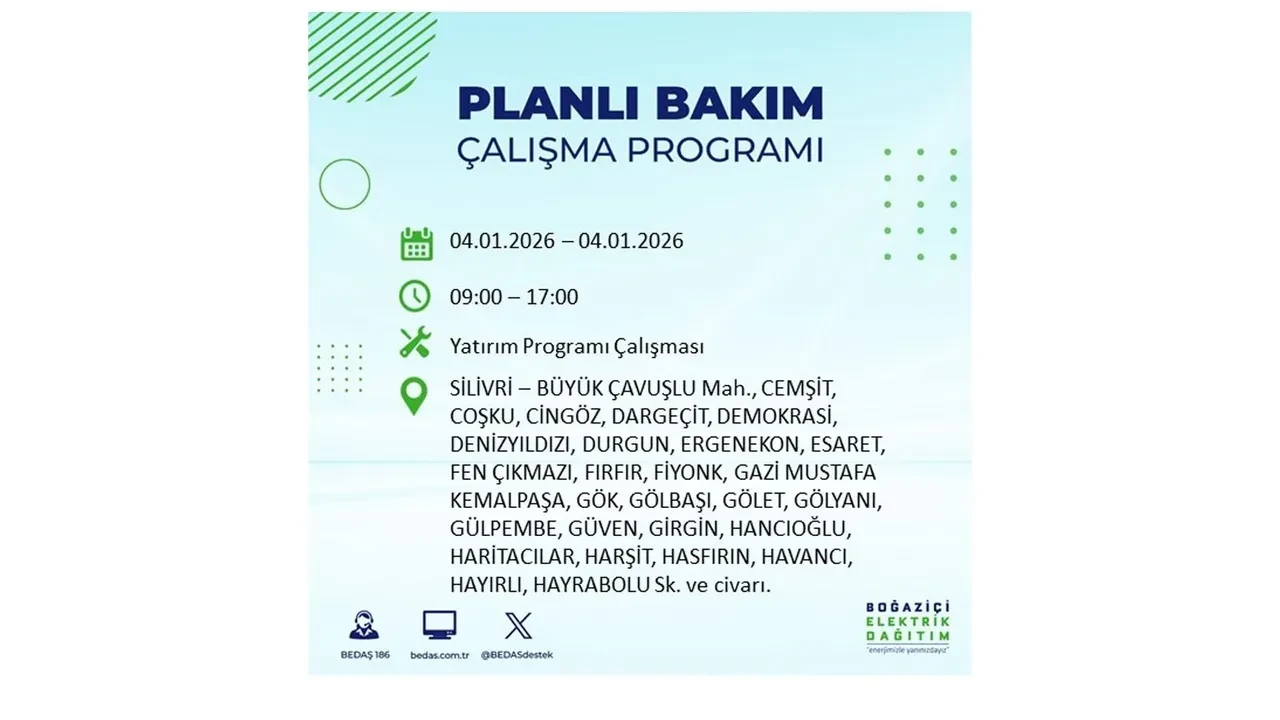 4 Ocak İstanbul elektrik kesintisi 2026! BEDAŞ uyardı! 7 ilçede planlı elektrik kesintisi gerçekleşecek