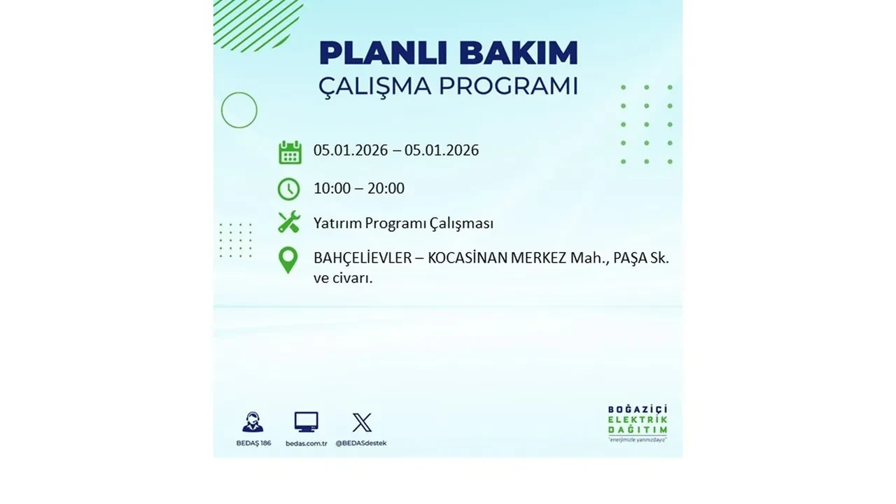 5 Ocak 2026 İstanbul elektrik kesintileri || Kent genelinde 11 ilçede planlı elektrik kesintisi uygulanacak: İstanbul’da elektrikler ne zaman gelecek?