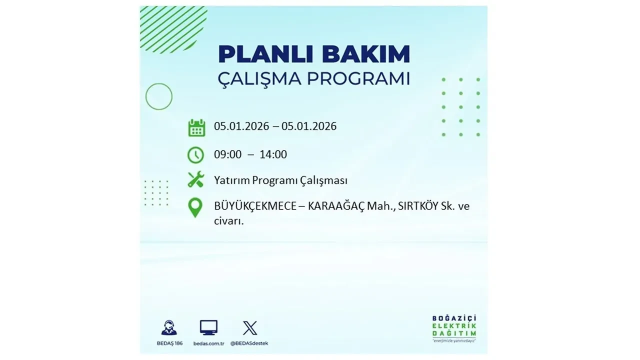 5 Ocak 2026 İstanbul elektrik kesintileri || Kent genelinde 11 ilçede planlı elektrik kesintisi uygulanacak: İstanbul’da elektrikler ne zaman gelecek?