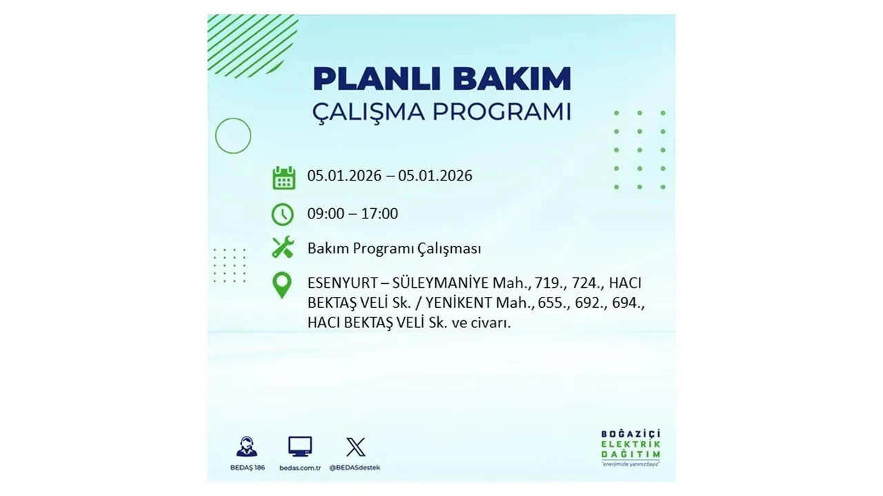 5 Ocak 2026 İstanbul elektrik kesintileri || Kent genelinde 11 ilçede planlı elektrik kesintisi uygulanacak: İstanbul’da elektrikler ne zaman gelecek?