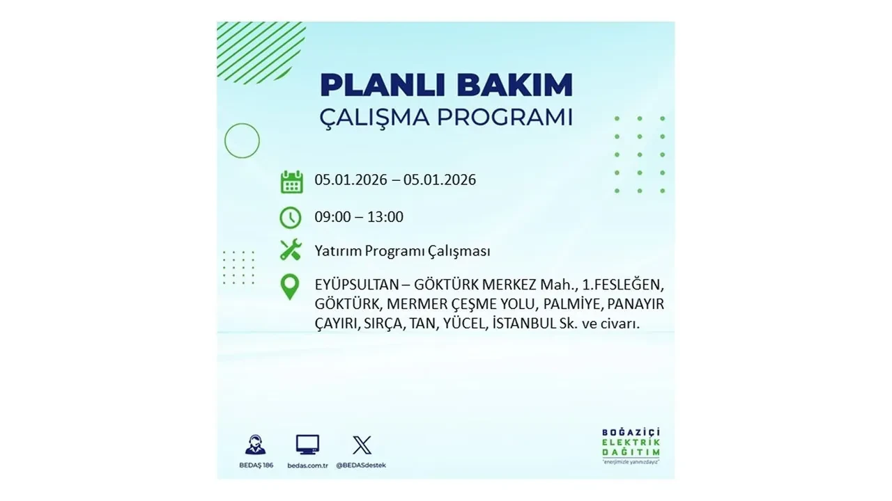5 Ocak 2026 İstanbul elektrik kesintileri || Kent genelinde 11 ilçede planlı elektrik kesintisi uygulanacak: İstanbul’da elektrikler ne zaman gelecek?