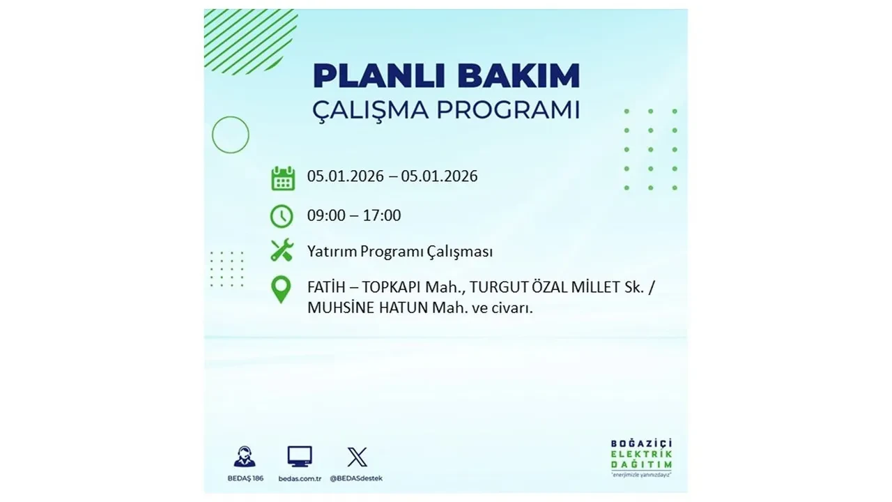 5 Ocak 2026 İstanbul elektrik kesintileri || Kent genelinde 11 ilçede planlı elektrik kesintisi uygulanacak: İstanbul’da elektrikler ne zaman gelecek?