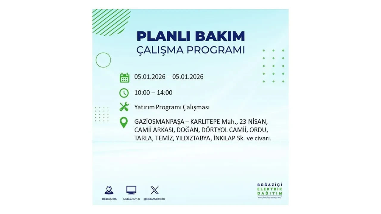 5 Ocak 2026 İstanbul elektrik kesintileri || Kent genelinde 11 ilçede planlı elektrik kesintisi uygulanacak: İstanbul’da elektrikler ne zaman gelecek?