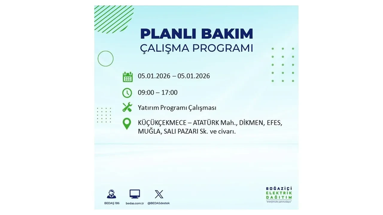 5 Ocak 2026 İstanbul elektrik kesintileri || Kent genelinde 11 ilçede planlı elektrik kesintisi uygulanacak: İstanbul’da elektrikler ne zaman gelecek?