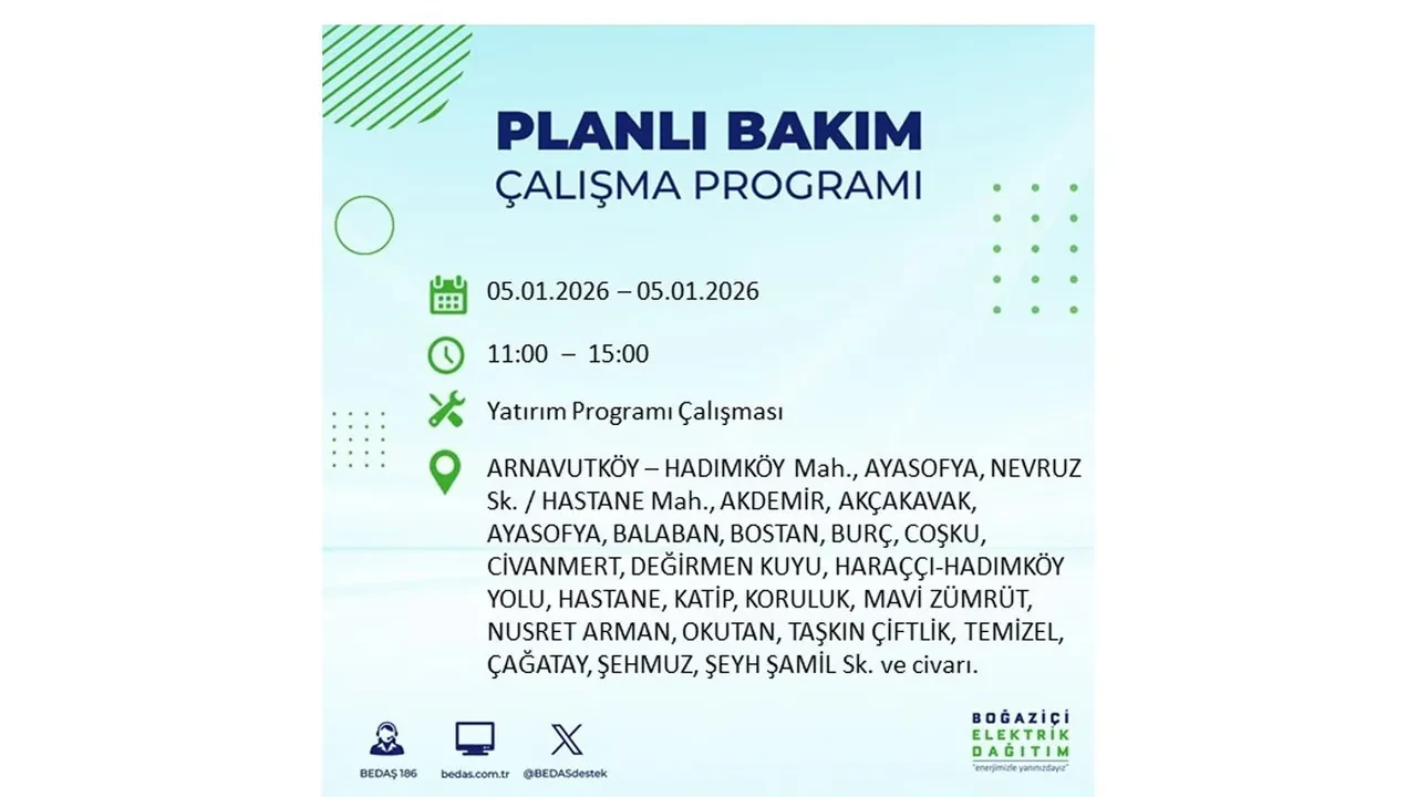 5 Ocak 2026 İstanbul elektrik kesintileri || Kent genelinde 11 ilçede planlı elektrik kesintisi uygulanacak: İstanbul’da elektrikler ne zaman gelecek?