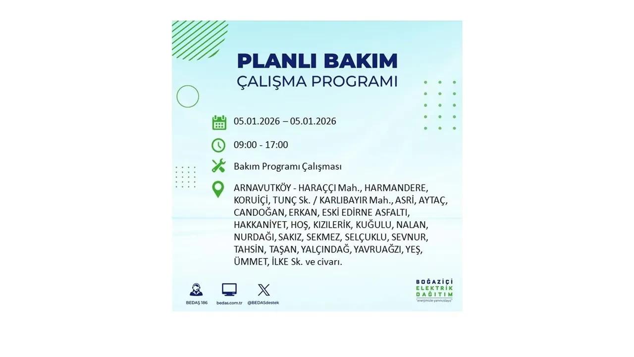 5 Ocak 2026 İstanbul elektrik kesintileri || Kent genelinde 11 ilçede planlı elektrik kesintisi uygulanacak: İstanbul’da elektrikler ne zaman gelecek?