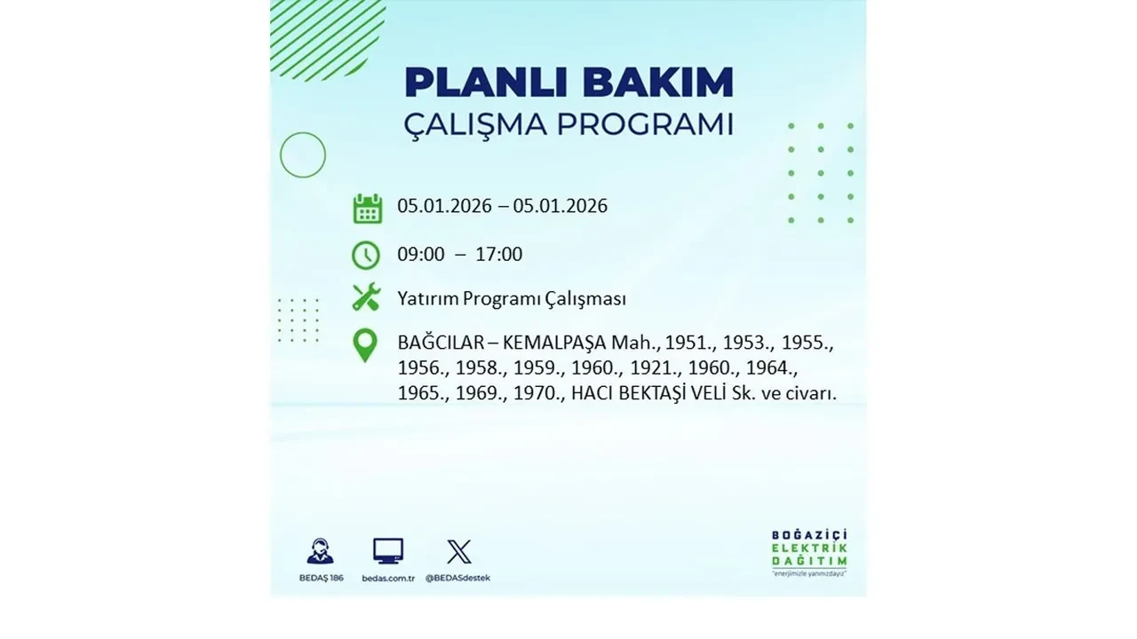 5 Ocak 2026 İstanbul elektrik kesintileri || Kent genelinde 11 ilçede planlı elektrik kesintisi uygulanacak: İstanbul’da elektrikler ne zaman gelecek?
