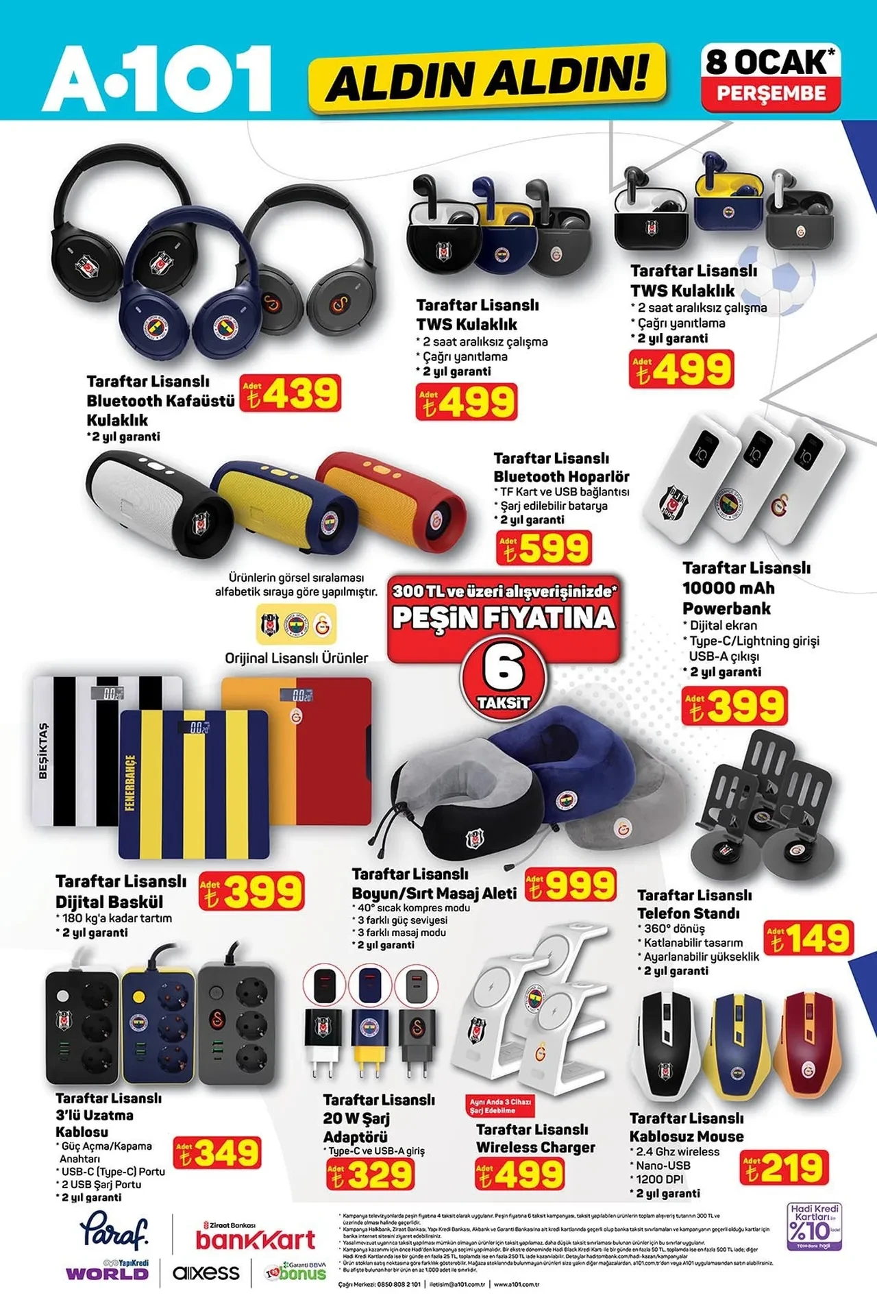 A101 AKTÜEL ÜRÜNLER 8 Ocak! A101 aktüel kataloğunda Galatasaray, Fenerbahçe, Beşiktaş taraftar ürünleri, elektrikli araba şarj istasyonu, ankastre seti yer aldı