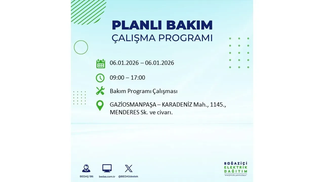 İstanbul’da büyük çaplı planlı elektrik kesintisi! 6 Ocak 2026 Salı günü hazırlıklı olun: 17 ilçede elektrikler kesilecek
