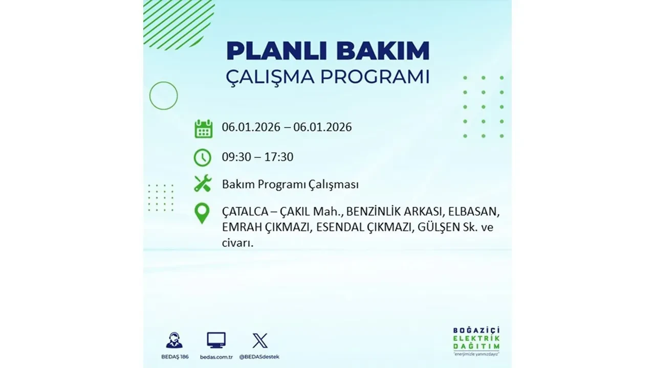 İstanbul’da büyük çaplı planlı elektrik kesintisi! 6 Ocak 2026 Salı günü hazırlıklı olun: 17 ilçede elektrikler kesilecek