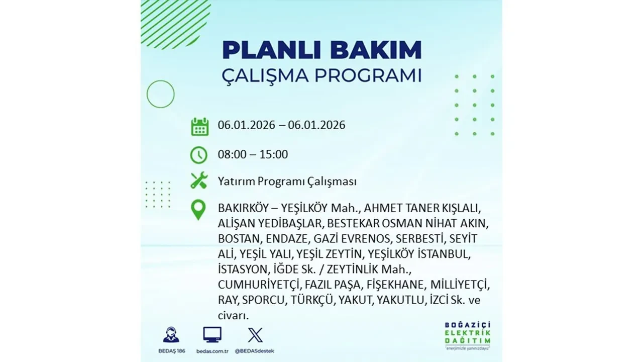 İstanbul’da büyük çaplı planlı elektrik kesintisi! 6 Ocak 2026 Salı günü hazırlıklı olun: 17 ilçede elektrikler kesilecek