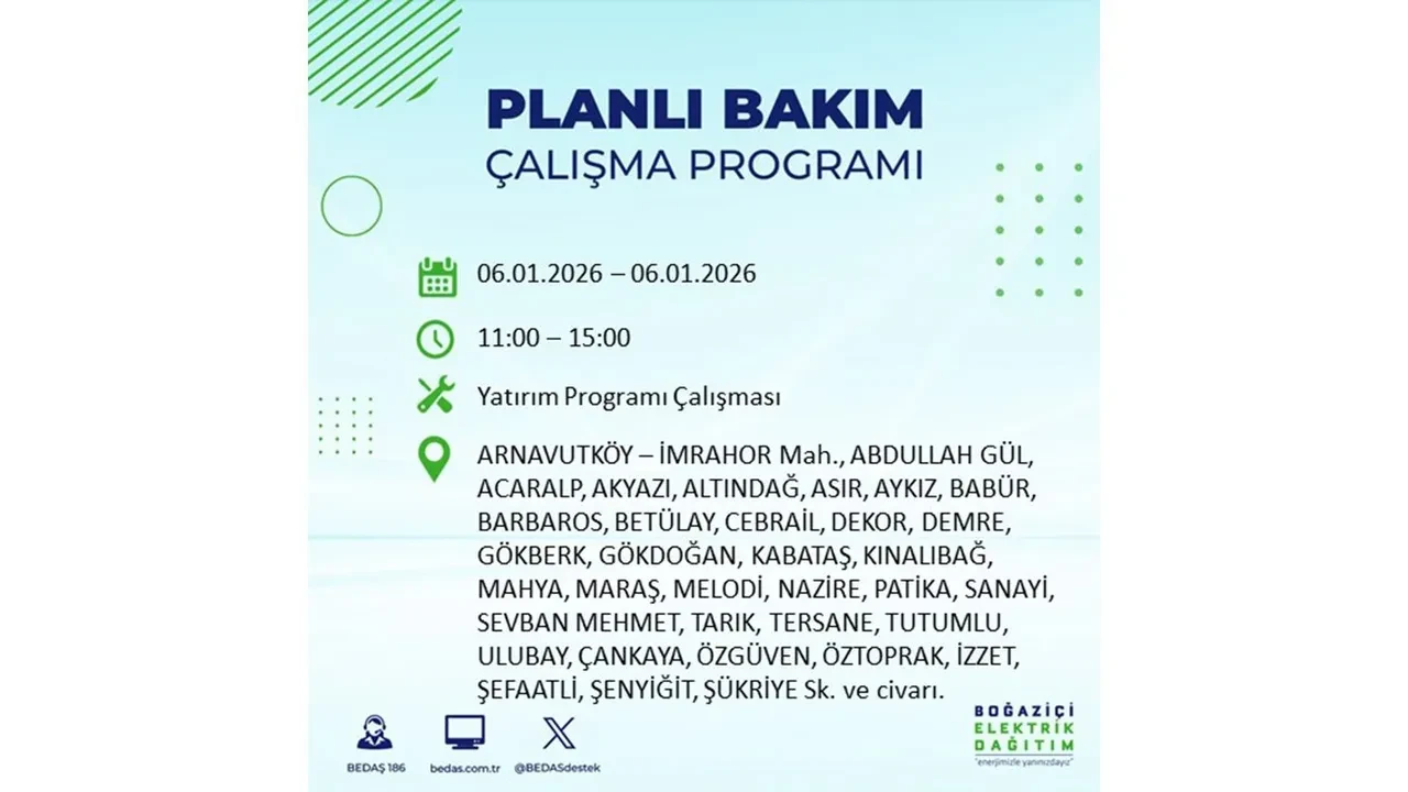İstanbul’da büyük çaplı planlı elektrik kesintisi! 6 Ocak 2026 Salı günü hazırlıklı olun: 17 ilçede elektrikler kesilecek