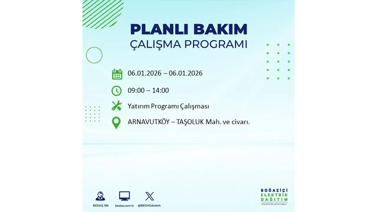 İstanbul’da büyük çaplı planlı elektrik kesintisi! 6 Ocak 2026 Salı günü hazırlıklı olun: 17 ilçede elektrikler kesilecek