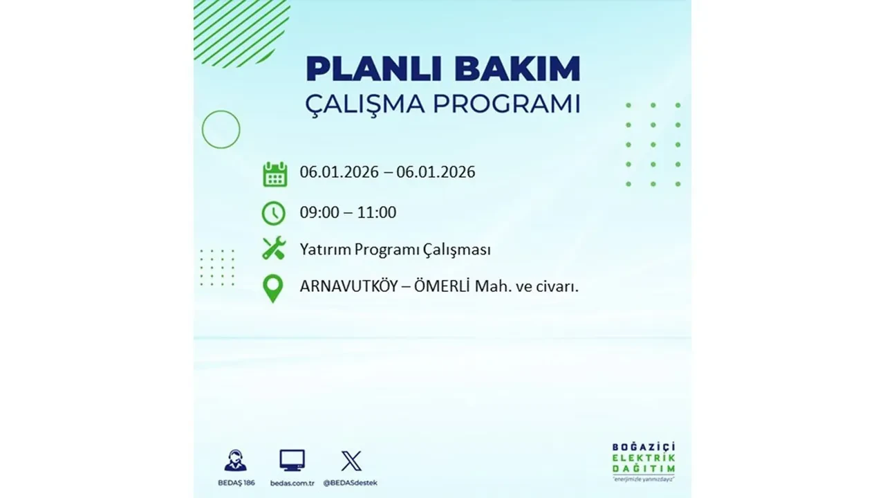 İstanbul’da büyük çaplı planlı elektrik kesintisi! 6 Ocak 2026 Salı günü hazırlıklı olun: 17 ilçede elektrikler kesilecek