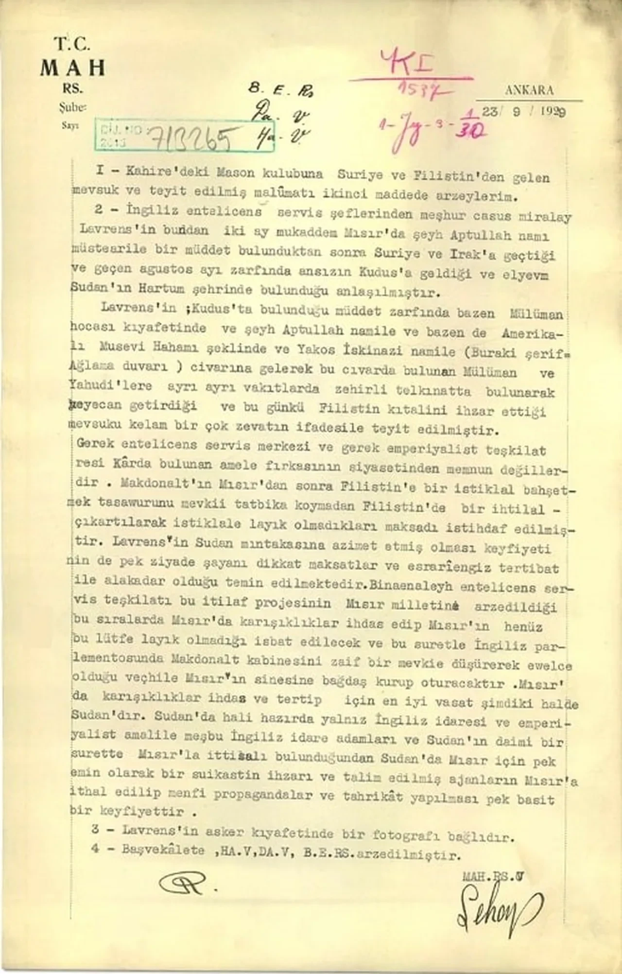MİT 87 yıl sonra tarihi belgeleri paylaştı! Arabistanlı Lawrence Cumhuriyet döneminde de adım adım takip edilmiş